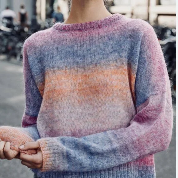 Rails Camille Mohair Blend Sweater Ombre Rainbow Size M Crew Neck Pullover - Picture 1 of 4